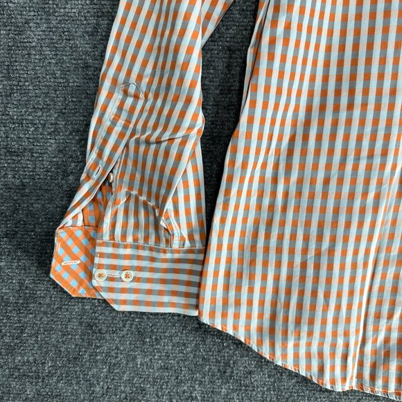 Bugatchi Uomo Shirt Mens Medium Button Up Orange Stripe Cotton Pocket - Picture 8 of 10
